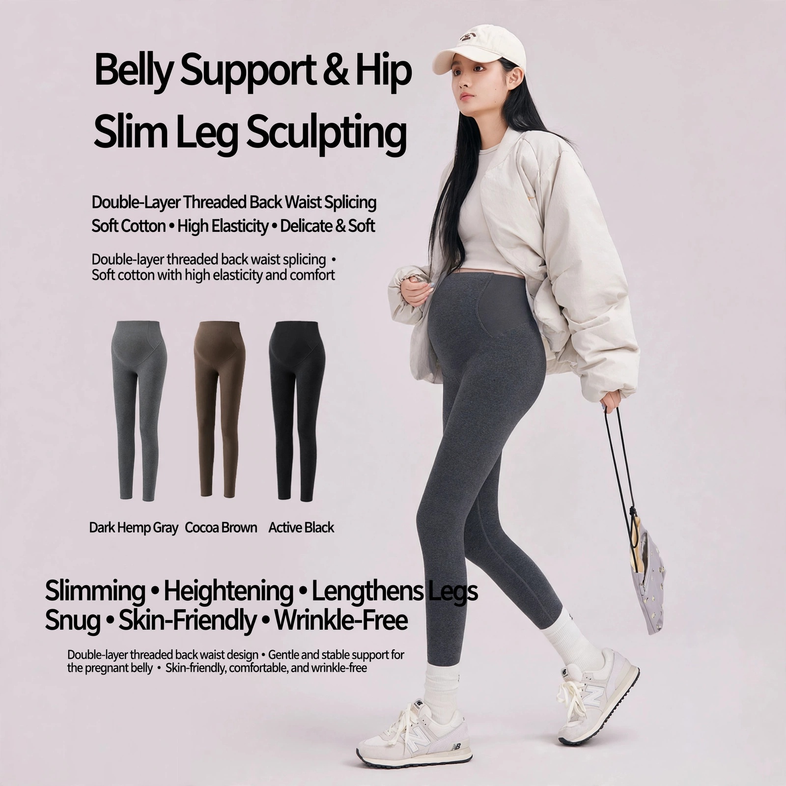 Maternity Wear - Leggings de maternidad de algodón, cintura